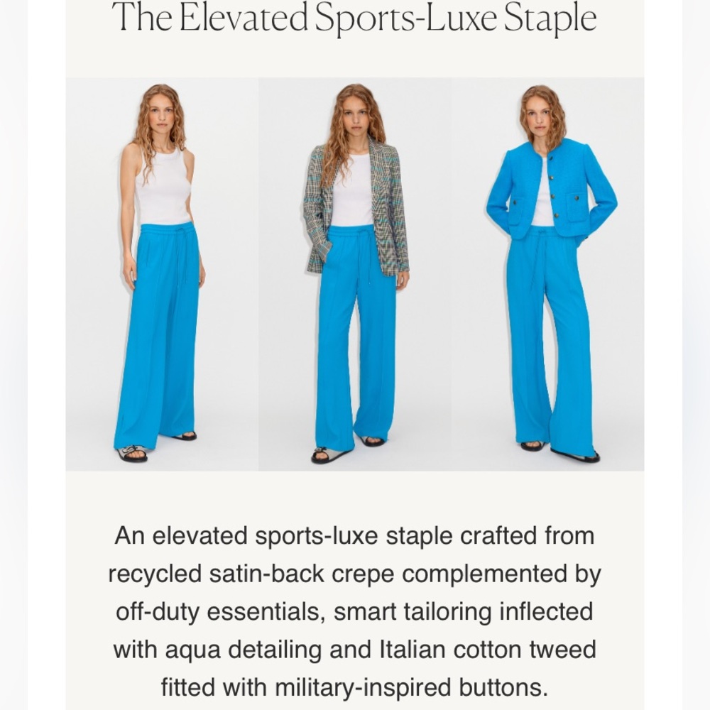 ME+EM 0 Elevated Crepe Track Pant Aqua EUC Pockets Sports Luxe Tailoring